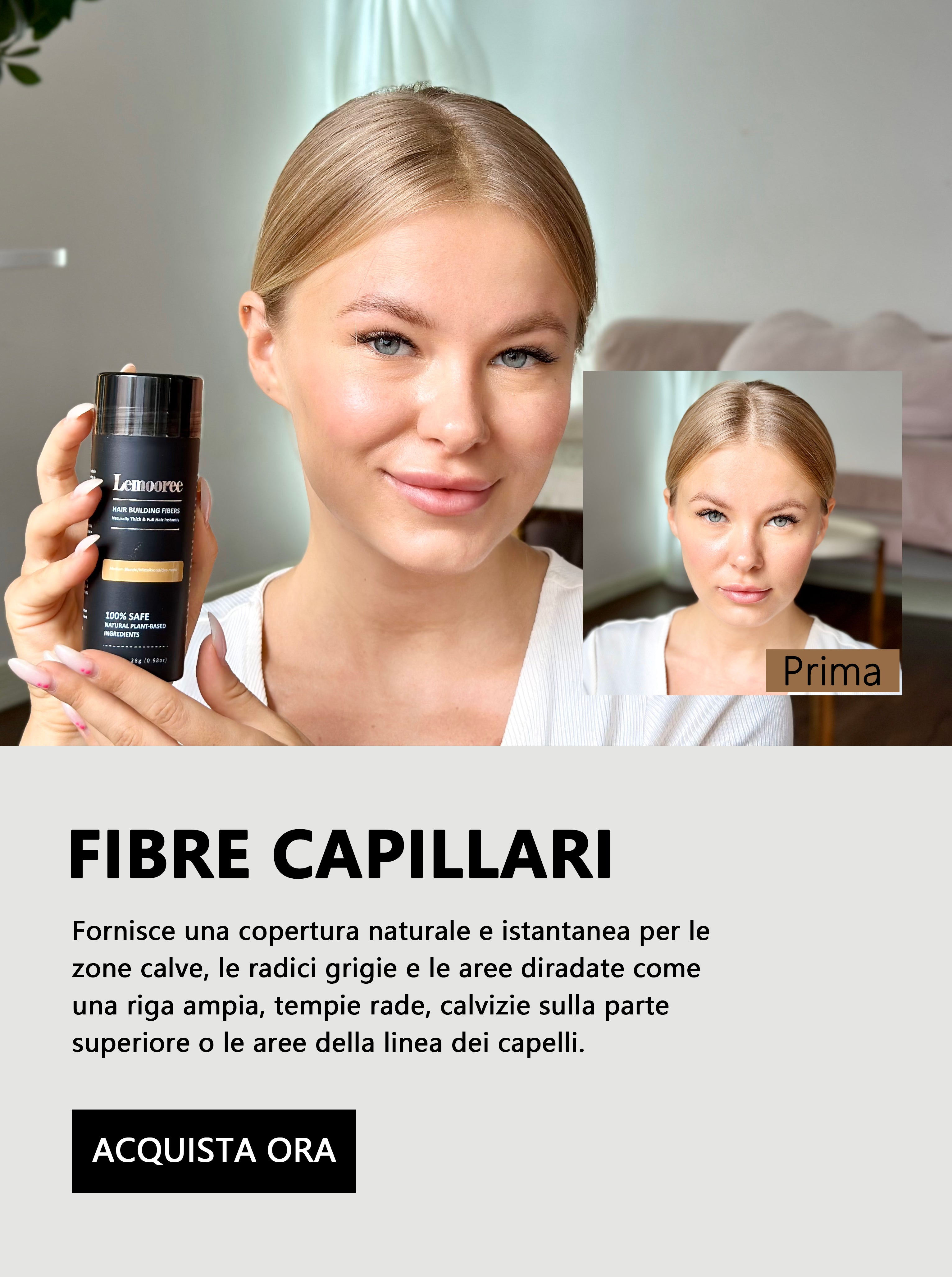 Immagini confronto prima e dopo dell'uso delle fibre per capelli Lemooree